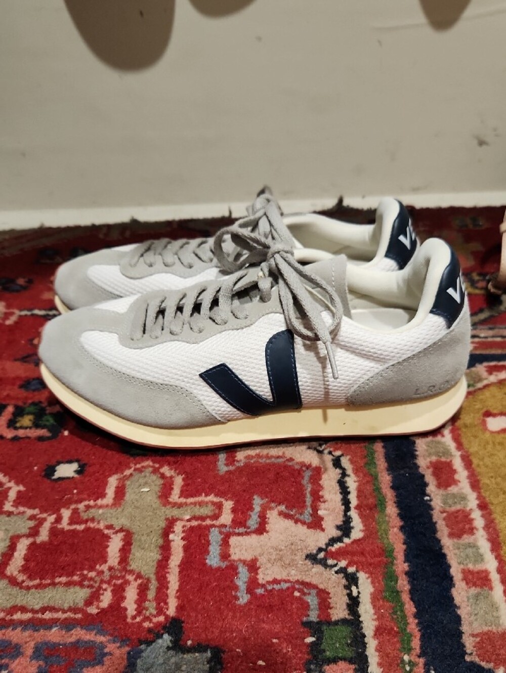 Veja White Sneakers with Gray Laces and Navy Logo - Picture 3 of 8